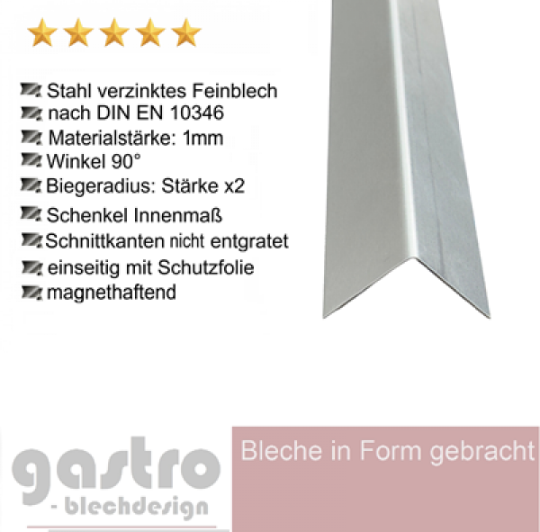 Winkel 2-fach Kantenschutz aus Stahl Feinblech verzinkt , 1,0 mm stark